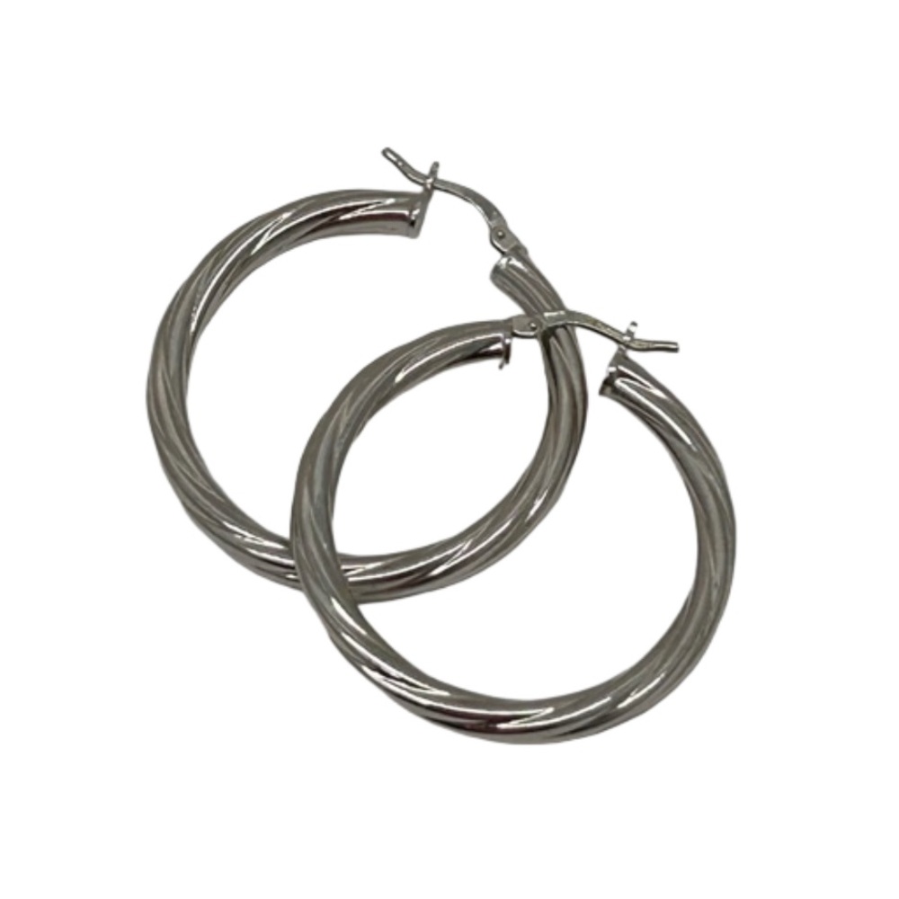 Large Loop Silver Tone Earrings Bronzoro Italy